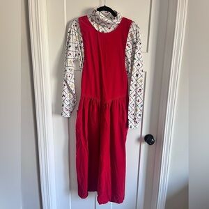 Vintage 90s red corduroy jumper dress size 10